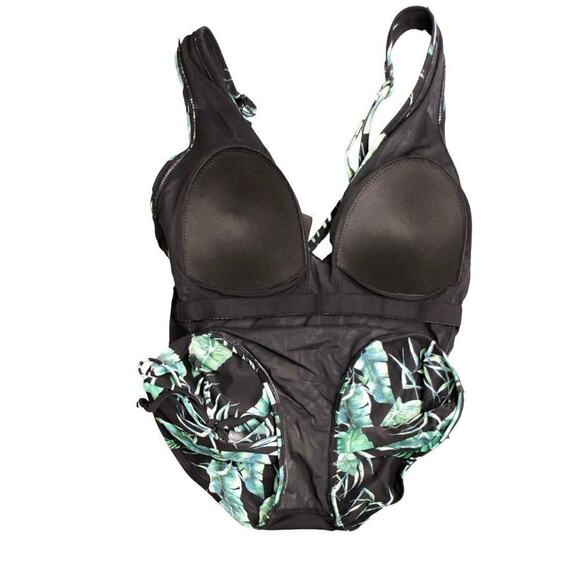 Niptuck Green‎ Jungle Tropical Ruched Wrap 1pc Moderate Coverage Swimsuit sz 6 - Picture 6 of 12